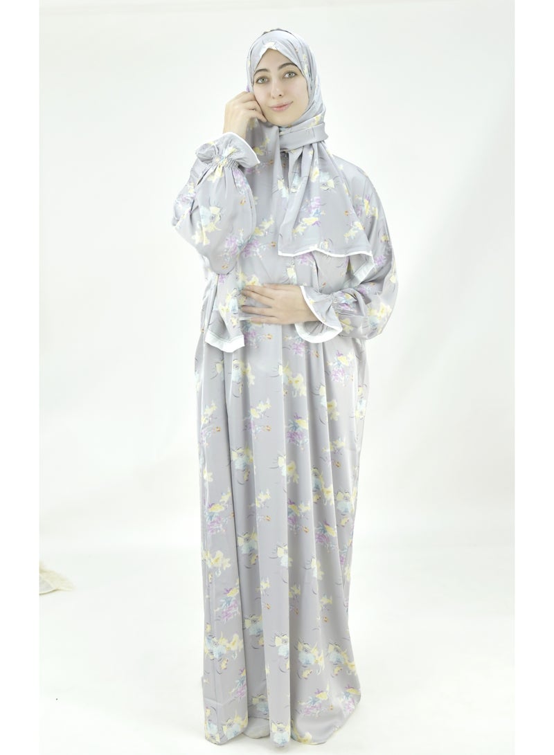  داماس كولكشن باس صلاة نسائي قطعة واحدة من قماش حرير الساتان مع وشاح متصل وجيب – ملابس صلاة شرعية مريحة - Image 1